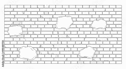 A weathered brick wall with several patches missing and cracks