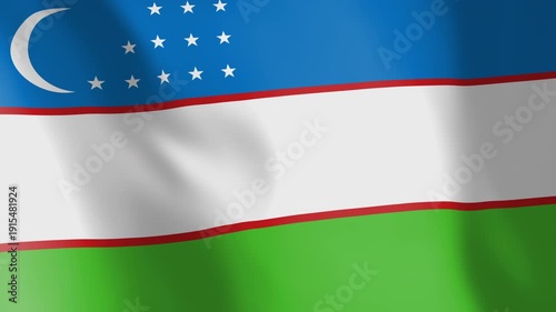 Flag of Uzbekistan animated background. Symbol of the Uzbek nation and the culture. Waving flag in the wind footage. Looping video of the national flag.