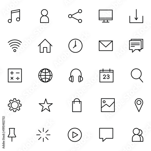 Social Media Line Icons Set  Network Chat Share and Communication Outline Symbols for App and Web UI