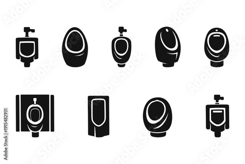 Variety of urinal designs in iconic black silhouettes