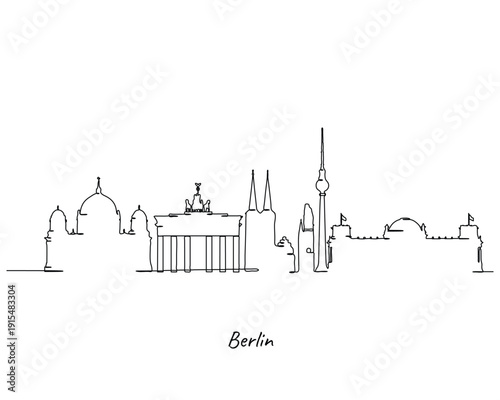 Berlin Skyline Minimalist One Line Art Drawing Illustration