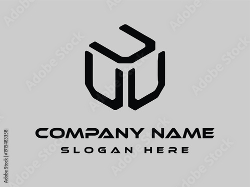 Letter U logo isometric geometric shape perspective monogram, hipster graphic initials UUU, black and white monogram decoration design element template