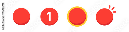 Set of red notification badges with different states and a number one