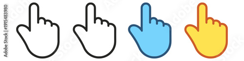 Collection of four hand cursor icons in different styles and colors for digital interaction