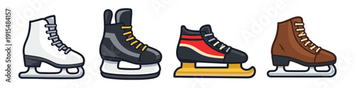 Collection of four different ice skates for various winter sports and activities