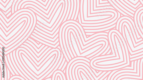 Romantic seamless pattern with pink linear heart shapes for valentines day greeting cards and wedding backgrounds