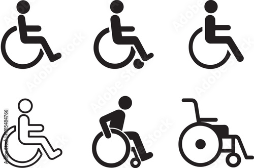 Wheelchair accessibility icons set disabled mobility symbols medical rehab user friendly vector bundle
