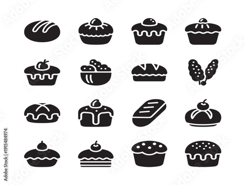 Bakery Silhouette Collection with Fresh Bread Dessert Icons