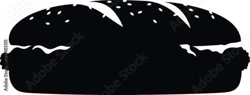 Black silhouette of a sesame seed hamburger bun