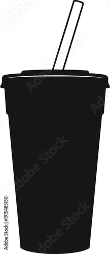 Black disposable cup with straw