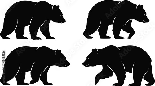 Four black bear silhouettes walking in different positions