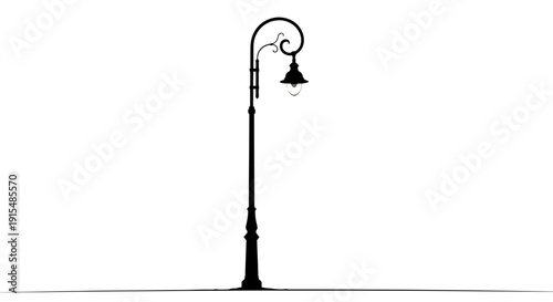 Elegant Vintage Street Lamp Silhouette Standing Tall Against a White Background.