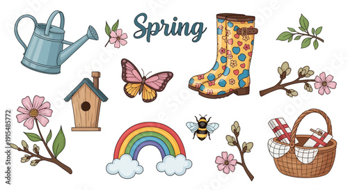 Vibrant springtime elements for seasonal projects and designs