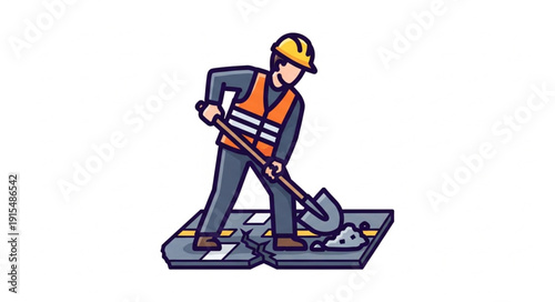 Construction Worker Operating Road Saw.
