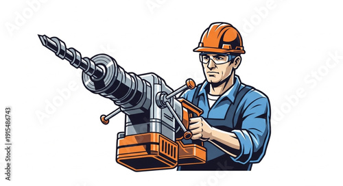 Construction Worker Operating Drill Machine.