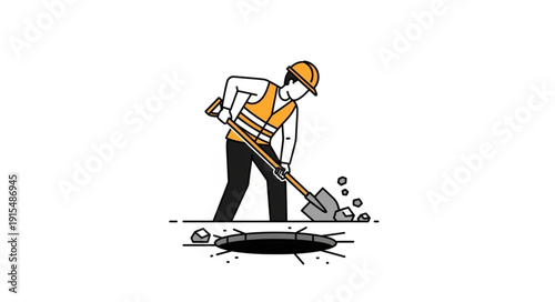 Construction Worker Operating Jackhammer.