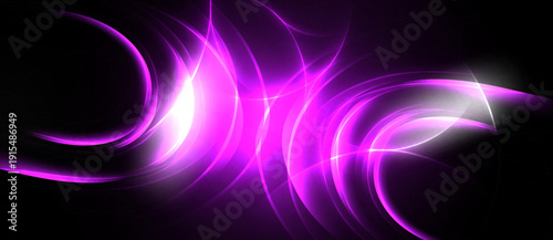 Abstract vibrant purple energy flows, dynamic curves, bright light against dark background. Modern digital art composition.