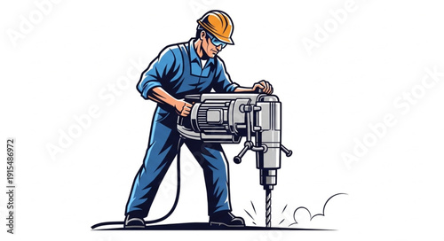 Construction Worker Operating Jackhammer.