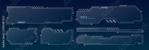 Futuristic tech frame with cyberpunk HUD interface, glowing hologram panels, and sci-fi game screen elements for digital UI design backgrounds.