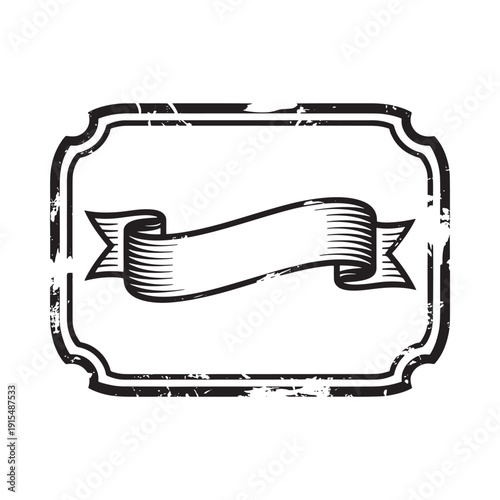 Vintage style frame with ribbon banner black and white illustration