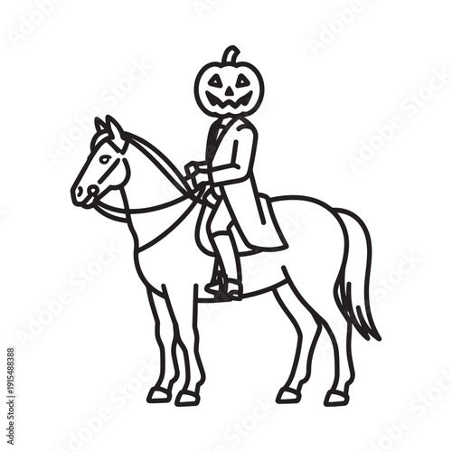 Foto A whimsical illustration of a horse ridden by a figure with a pumpkin head