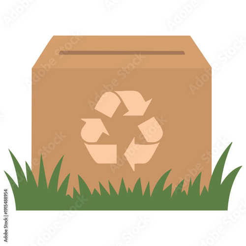 Environmental concept showing recycling box placed among fresh grass on white background vector illustration