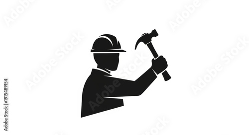 Construction Worker Silhouette with Hammer.