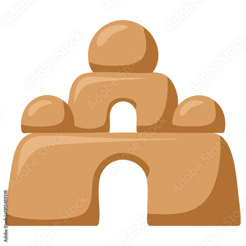 Summer vacation symbol featuring sand castle with decorative flag isolated on white background vector illustration