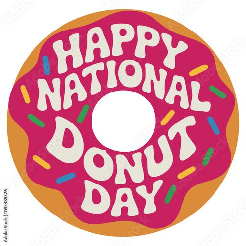 Festive donut with pink icing and rainbow sprinkles for special occasion marketing vector design