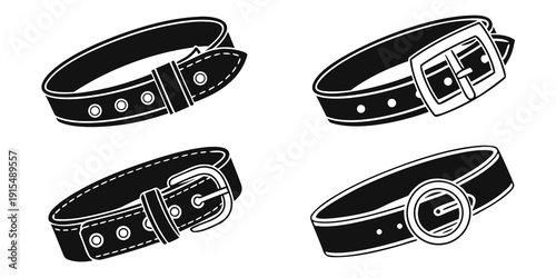Canvastavla Four different styles of black leather belts with buckles displayed in a row Vec