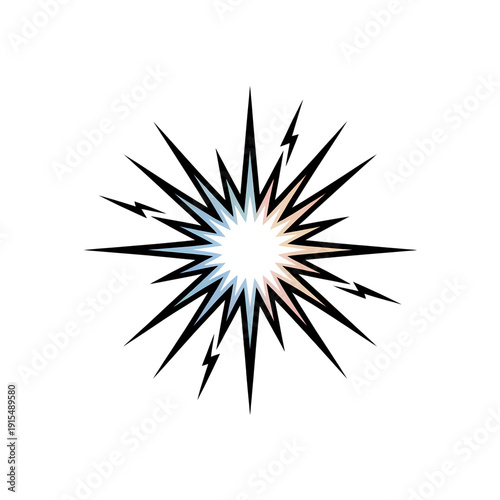 A vibrant starburst design with colorful rays on a black background