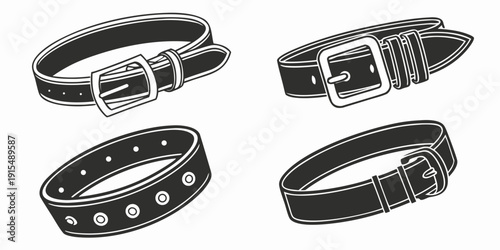 Tableau sur toile Four distinct black leather belts with unique buckles and designs displayed in a square formation