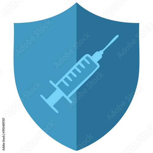 Healthcare logo template featuring vaccine syringe for medical branding and web design vector illustration