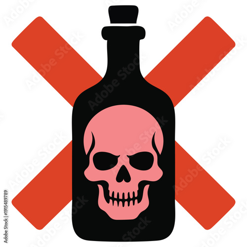 Hazard warning symbol with skull and crossbones on poison bottle for toxic substances vector illustration