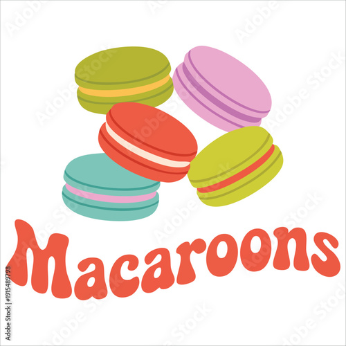Colorful macaroon pastries with creamy filling isolated on white background vector illustration