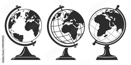 Canvastavla Three vintage globes showcasing the world in different perspectives and eras