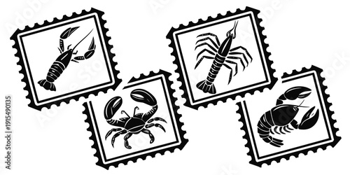 Foto Four distinct stamps featuring various artistic designs and patterns Vector