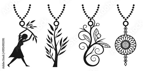 Billede på lærred Four distinct necklaces featuring unique designs and intricate details Vector