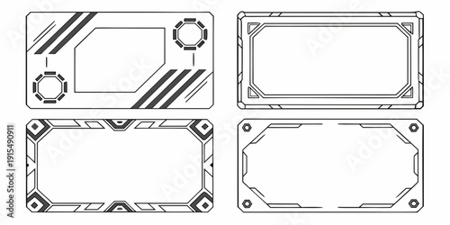 Four distinct license plates with unique designs and patterns. Vector