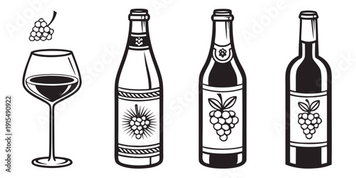 An illustration of different types of alcoholic beverages including wine and beer Vector