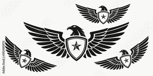 Elegant black and white illustration of three birds in flight with outstretched wings Vector