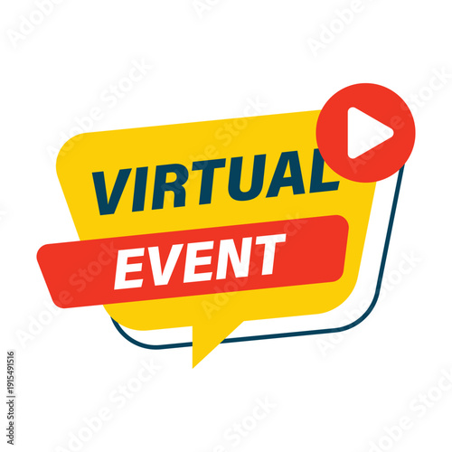 modern colorful virtual event label badge for online broadcasting and digital webinar promotional marketing materials
