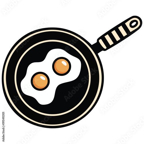 Frying pan with sunny side up eggs viewed from above cooking concept vector illustration