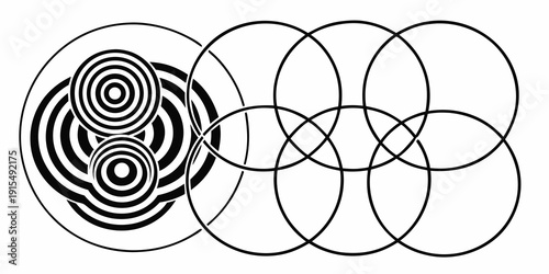 Intricate geometric patterns of overlapping circles and spirals create a mesmerizing optical illusion. Vector