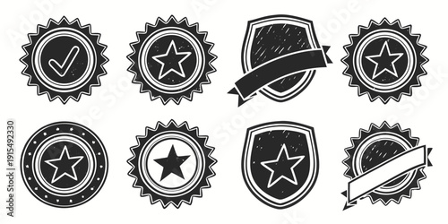 Assorted vintage badges and insignias showcasing diverse designs and symbols Vector