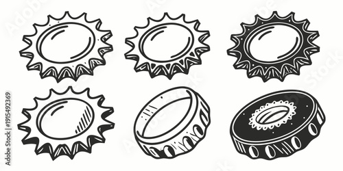 A collection of various gears and mechanical components in black and white Vector