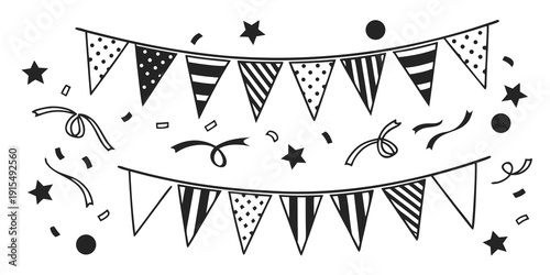Colorful bunting flags with stars and circles decorating a festive event Vector