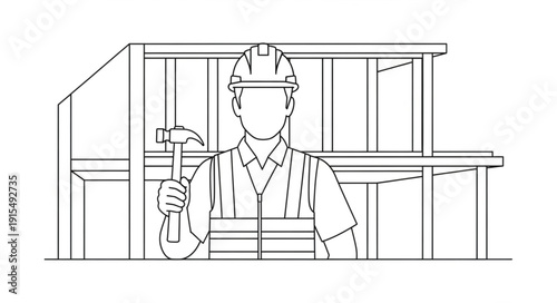 Construction Worker with Hammer Illustration.