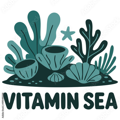 Summer beach t shirt graphic with sea creatures and coastal sayings vector design