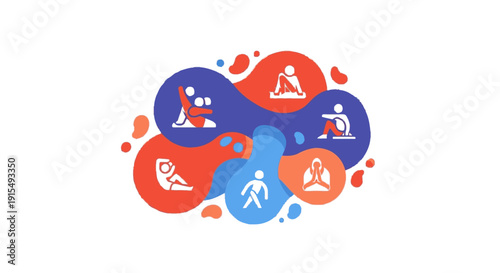 Colorful abstract design on various supplement packaging.